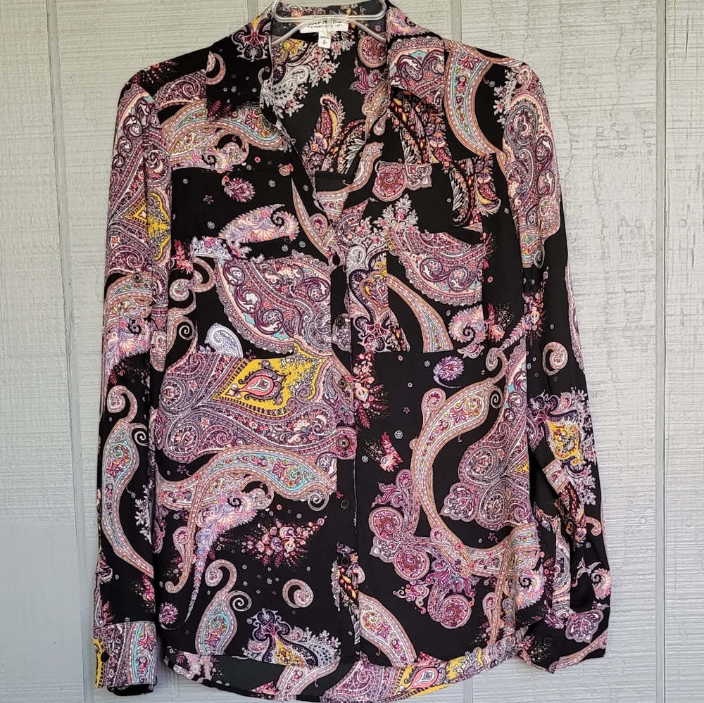 Express The Portofino Paisley Women's Long Sleeve Shirt. Size SP